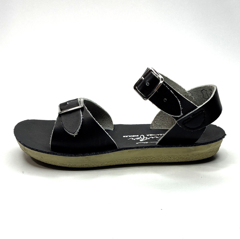 Sun-San Salt Water Surfer Black Leather Buckle Sandals Kids US 10 Beach NWOB